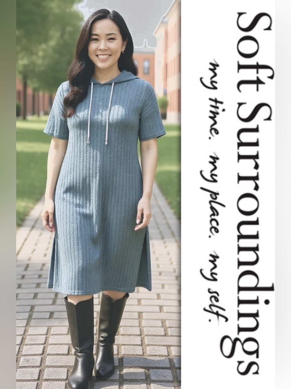 Soft Surroundings cozy hooded autumn knit loungewear dress